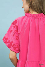 Umgee Embroidered Tiered Puff Sleeve Mini Dress