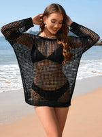 Backless Boat Neck Long Sleeve Cover Up - Ladyez