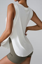 Slit Round Neck Active Tank - Ladyez