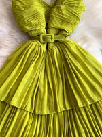 Pleated Layered Spaghetti Strap Midi Dress