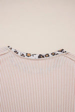 Leopard Trim Round Neck Ribbed T-Shirt