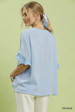 Umgee Crochet Trim Flutter Sleeve Top