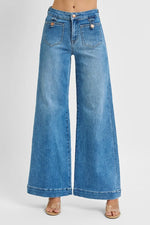 RISEN Full Size Mid Rise Wide Front Patch Pocket Jeans Plus Size - Ladyez