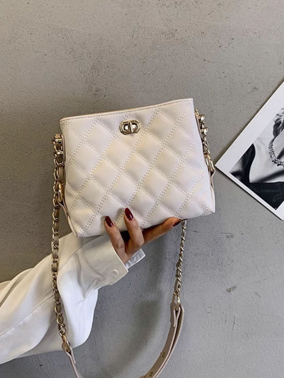 Quilted Bucket Crossbody Bag with Chain Strap