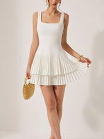 Square Neck Pleated Mini Dress