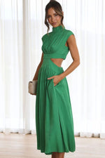 Cutout Mock Neck Sleeveless Ruched Dress - Ladyez