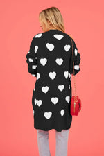 Heart Graphic Open Front Cardigan with Pockets