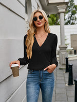 V-Neck Long Sleeve T-Shirt - Ladyez