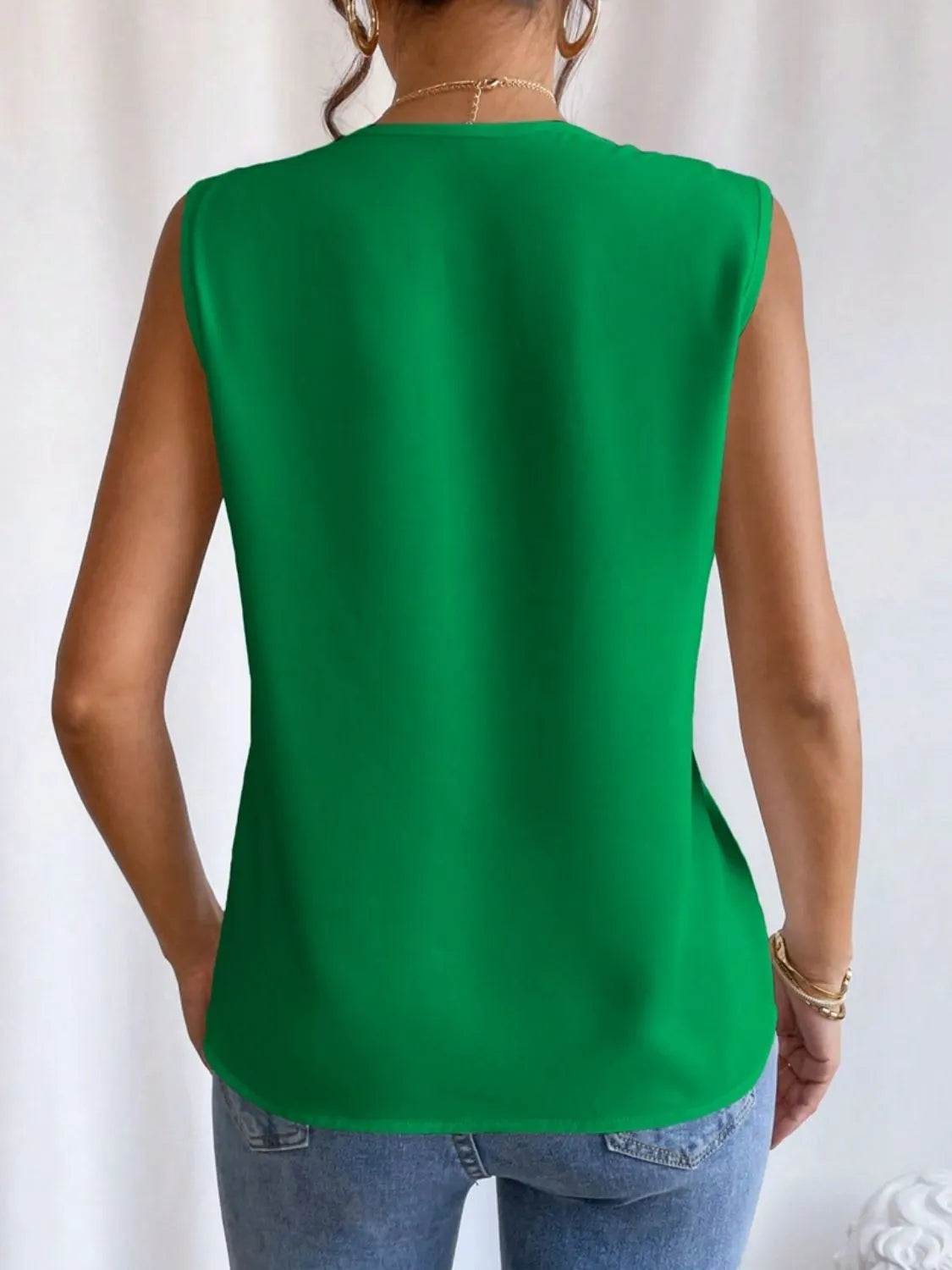 V-Neck Pleated Sleeveless Cami Tank Top - Ladyez
