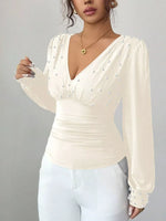 Pearl Embellished V-Neck Blouse