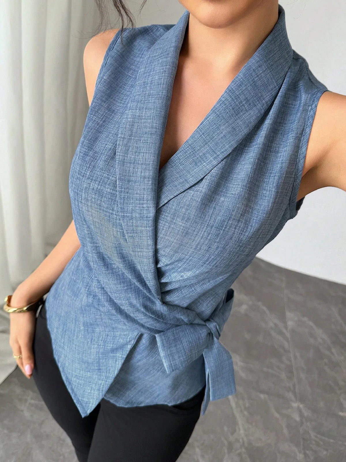 Sleeveless Tied Surplice Top - Ladyez