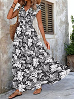 Full Size Printed V-Neck Tiered Maxi Dress Plus Size
