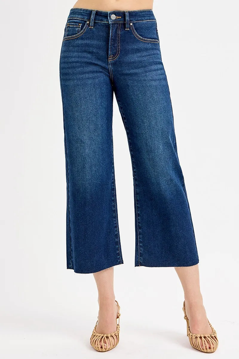 RISEN Full Size Tummy Control High Rise Crop Wide Jeans Plus Size - Ladyez