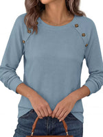Decorative Button Waffle Knit Long Sleeve T-Shirt