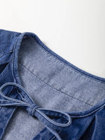 Drawstring High Waist Puff Sleeve Denim Mini Dress