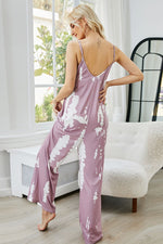 Shiny Tie-Dye Spaghetti Strap Jumpsuit with Pockets - Ladyez