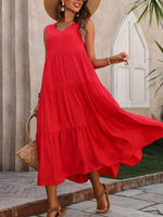 Tiered V-Neck Sleeveless Dress - Ladyez