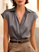 Full Size Button Up Cap Sleeve Shirt Plus Size
