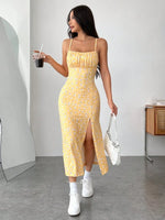 Slit Bodice Midi Cami Dress