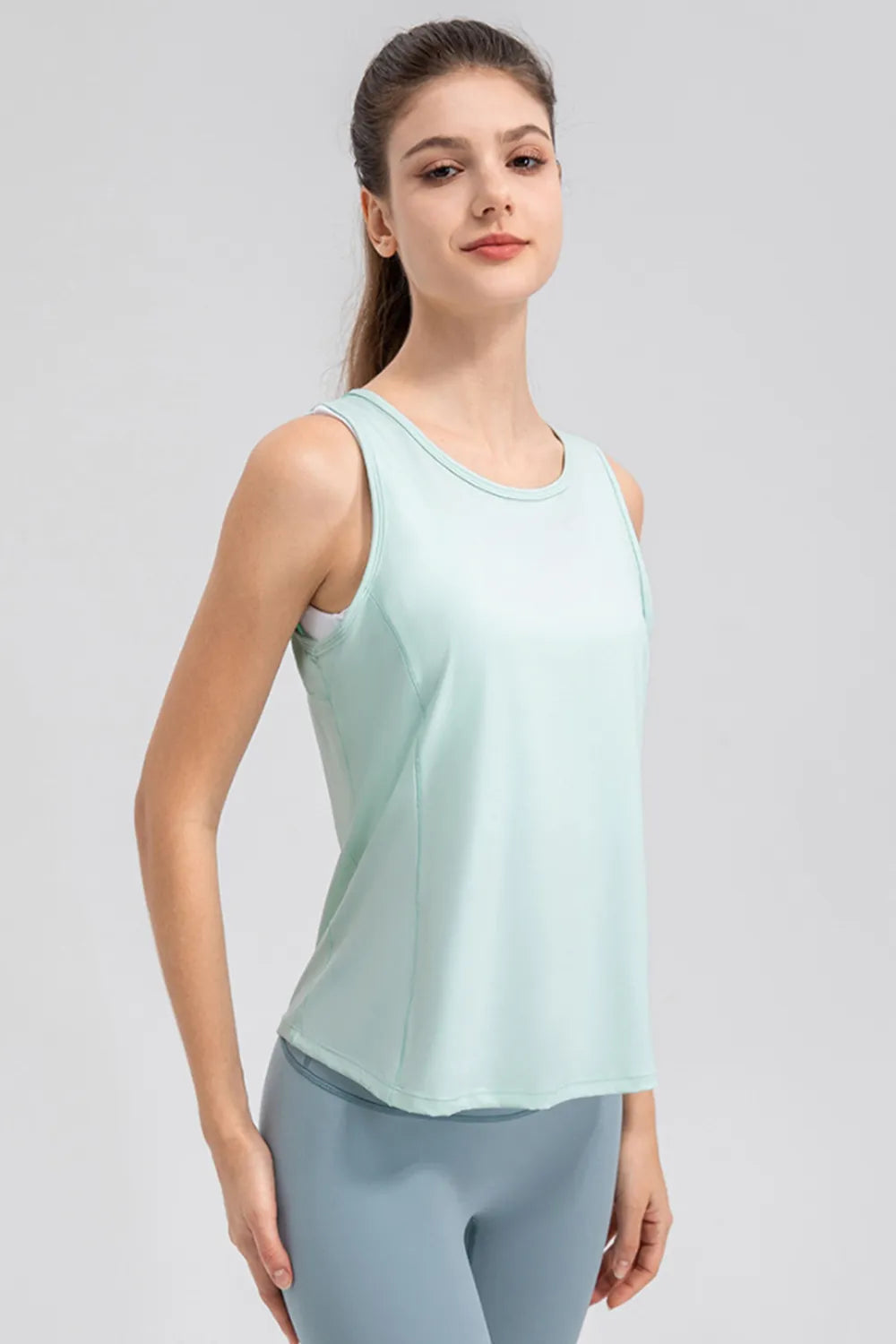 Wide Strap Round Neck Active Tank - Ladyez