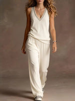 Full Size V-Neck Tank Top & Wide-Leg Pants Set Plus Size