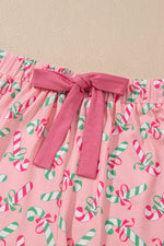 Candy Cane Collared Neck Top and Shorts Lounge Set - Ladyez