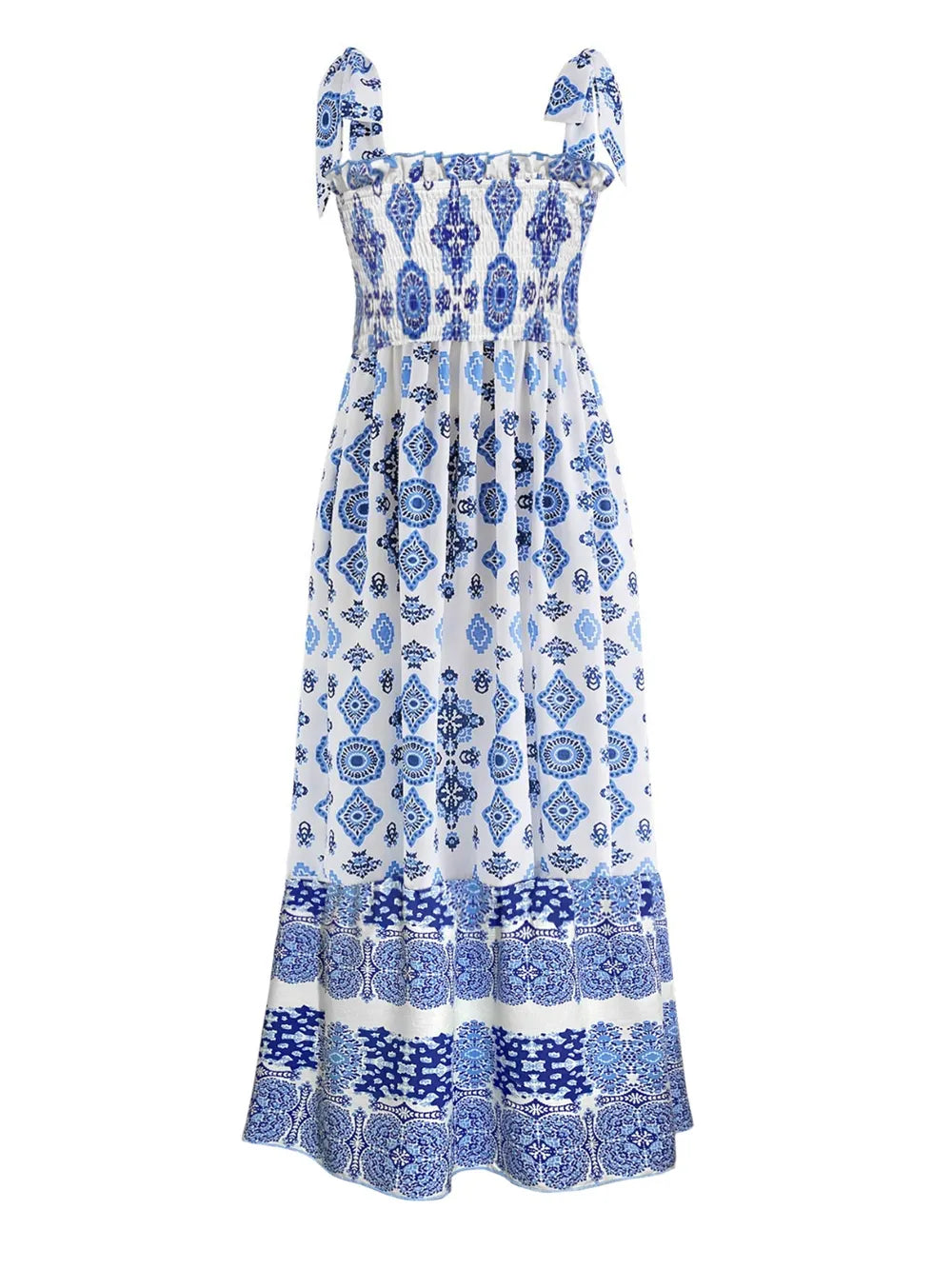 Smocked Printed Square Neck Cami Dress - Ladyez