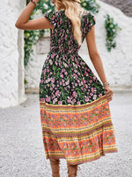 Printed Round Neck Cap Sleeve Dress
