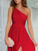 One-Shoulder High Slit Dress - Ladyez
