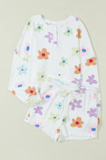 Printed Quarter Button Top and Drawstring Shorts Lounge Set - Ladyez