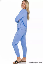 Zenana Scuba Mock Neck Sweatshirt and Joggers Set