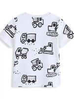Children's Construction Vehicle Print Crew Neck Short Sleeve T-Shirt