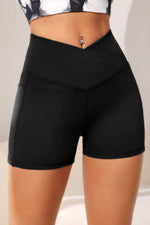 Wide Waistband Active Shorts with Pocket - Ladyez