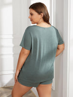 Plus Size Round Neck Short Sleeve Two-Piece Loungewear Set - Ladyez