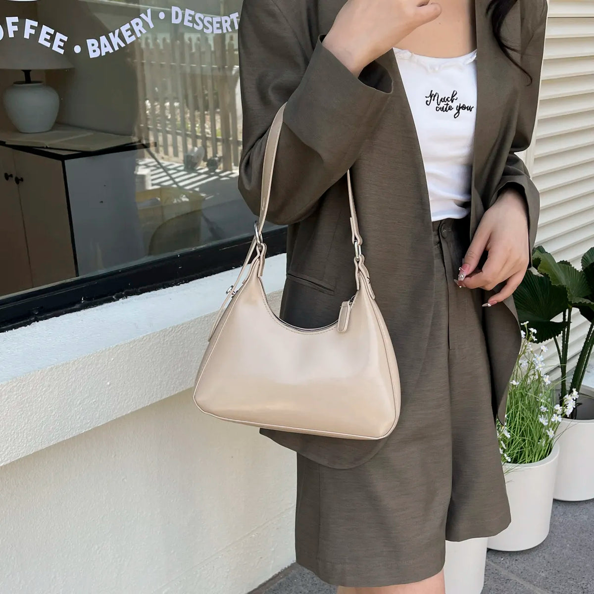 Adjustable Strap PU Leather Shoulder Bag - Ladyez