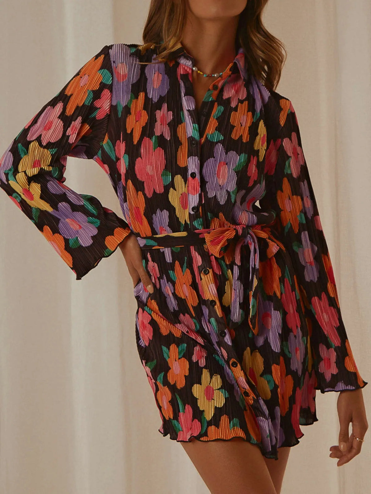 Printed Long Sleeve Mini Dress