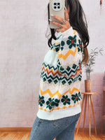 Geometric Round Neck Long Sleeve Sweater