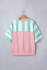 Stripe Exposed Seam Ribbed Patchwork Oversized Tee