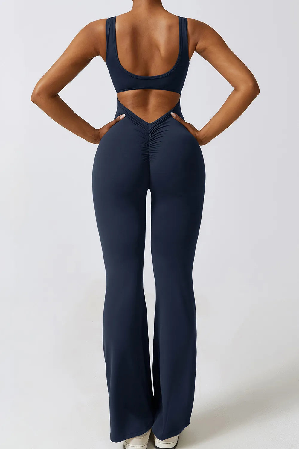 Basic Bae Cutout Ruched Bootcut Sleeveless Active Jumpsuit - Ladyez