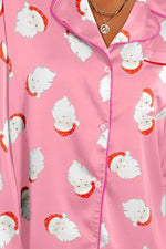 Santa Collared Neck Long Sleeve Top and Shorts Lounge Set - Ladyez