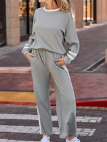 Contrast Trim Round Neck Top and Pants Set