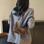 Leather Crescent Shoulder Bag - Ladyez