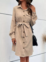 Button-Front Tie Waist Shirt Dress