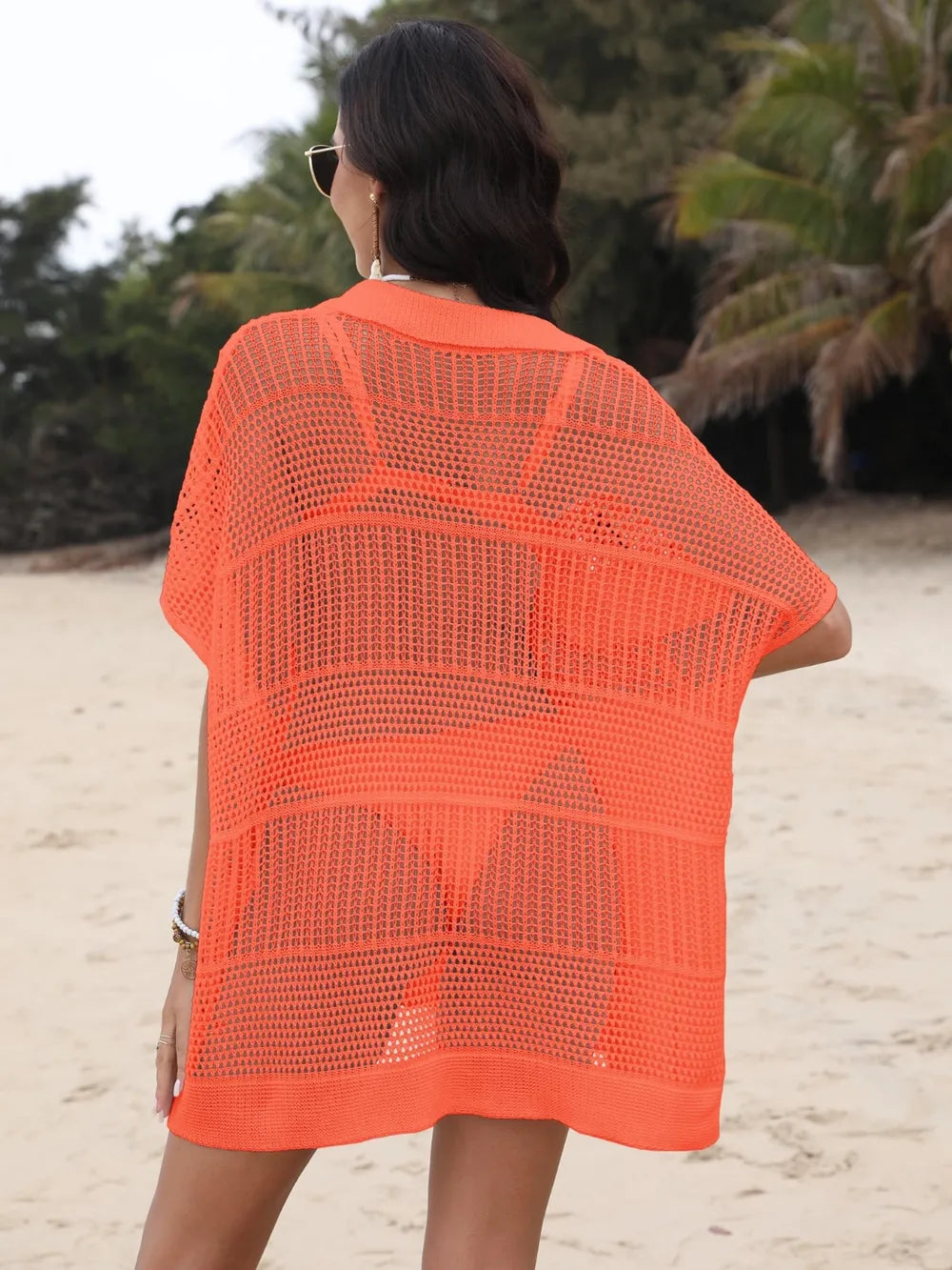 Hollow Out Collared Neck Cover-Up - Ladyez