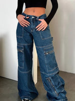 Zipper Pocket Wide Leg Cargo Jeans