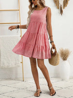 Plaid Round Neck Sleeveless Mini Dress