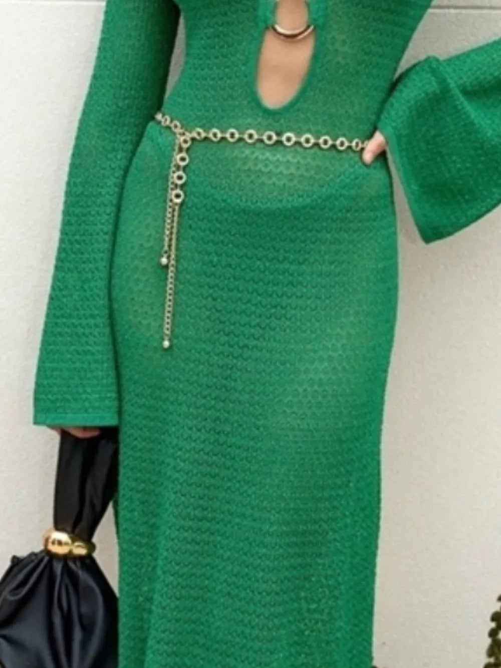 Slit Plunge Flare Sleeve Cover-Up Dress - Ladyez