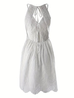 Eyelet Lace V-Neck Mini Dress