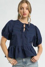 Umgee Tie Front Puff Sleeve Blouse
