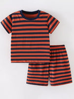 Children's Striped Round Neck Top and Shorts Set